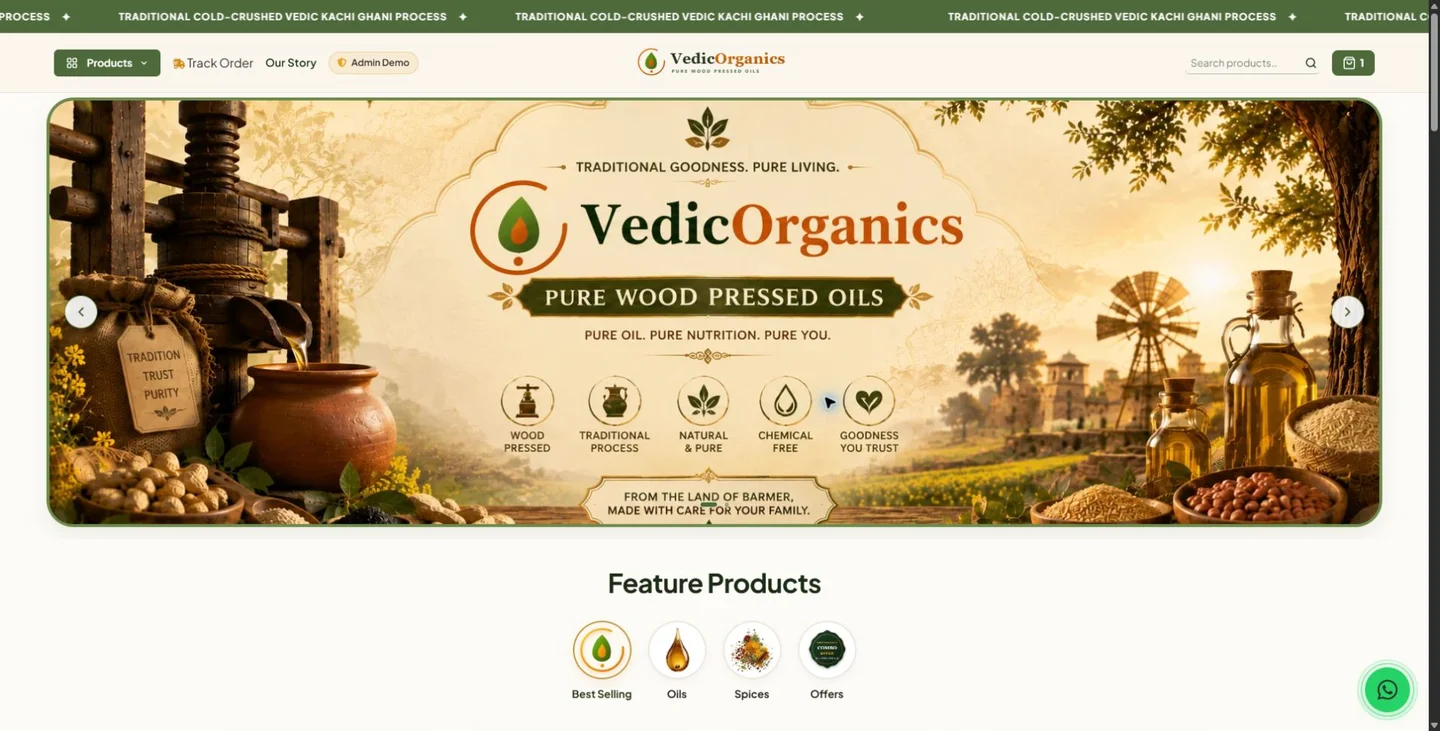 Anonymized VedicOrganics e-commerce storefront demo