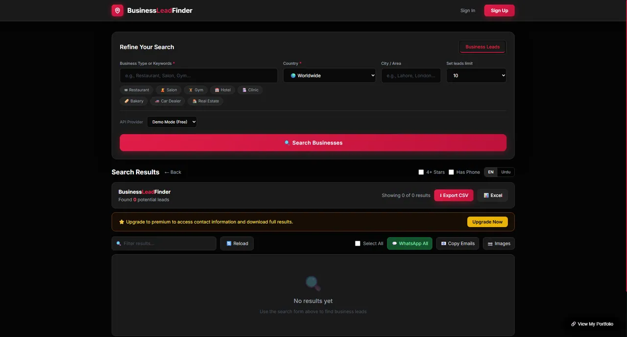 Business Lead Finder - SaaS Web Application mockup preview