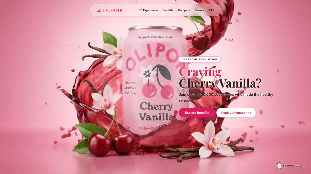 OLIPOP — 3D Interactive Beverage Showcase Platform